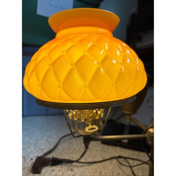 Vintage Amber Glass Lampshade Quilted Replacement Globe Overlay Glass 6 3/4" - Picture 4 of 12